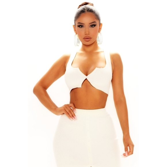 Nova Luxe Ivory Knit Skirt Set – Cropped Sweater + Slit Midi Skirt | NWT - Picture 4 of 11